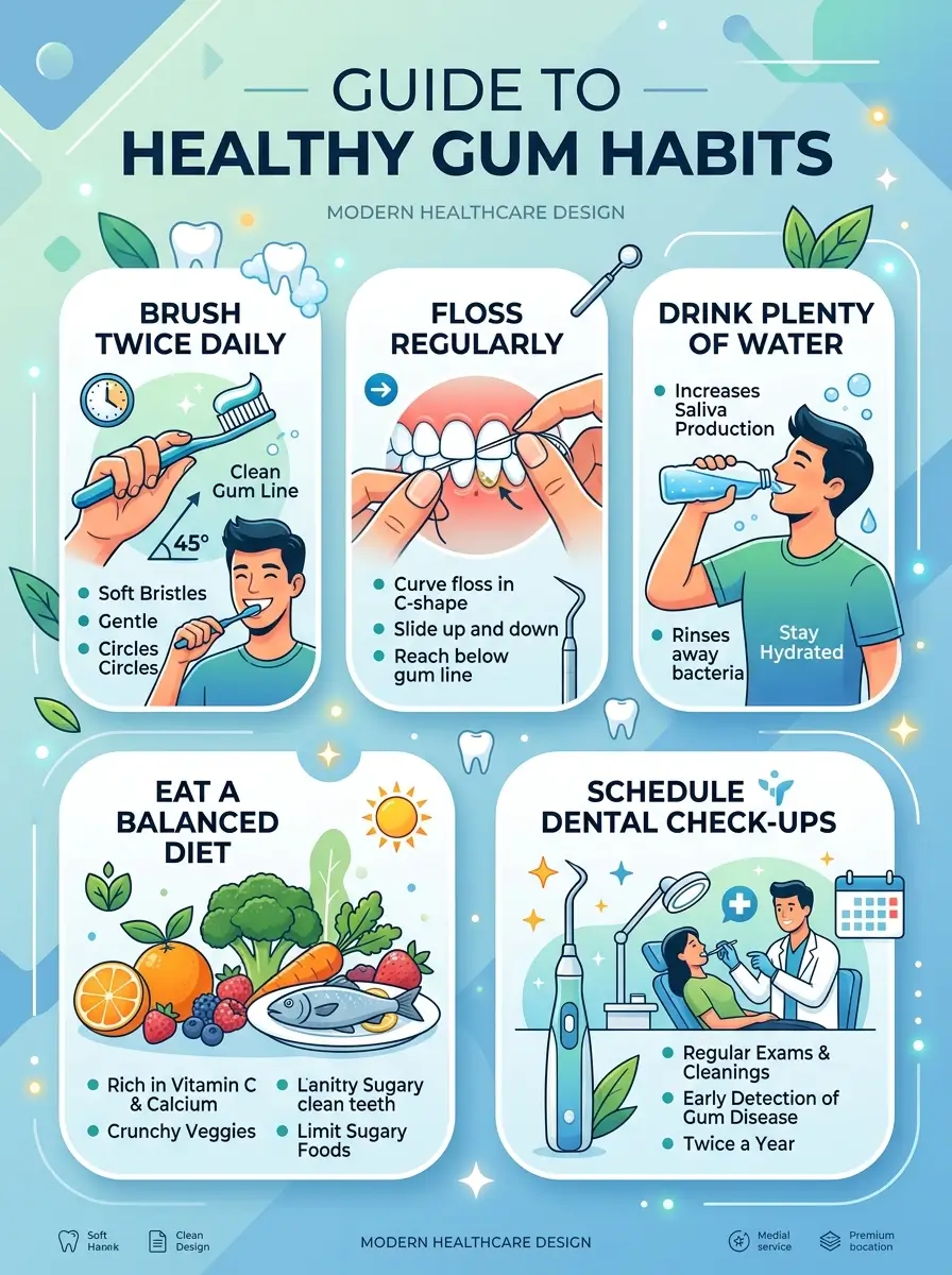 Healthy daily habits that may help support gum wellness and oral comfort.