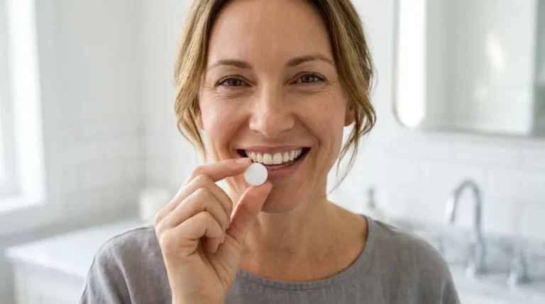 Dental Probiotics vs Oral Probiotics: What's the Difference? Adult following a consistent oral wellness routine while using oral probiotics as part of healthy daily habits.
