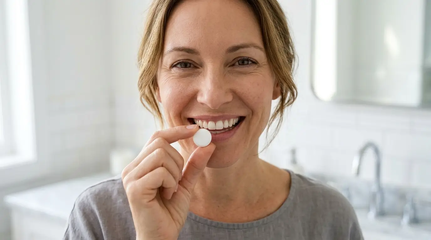 Dental Probiotics vs Oral Probiotics: What's the Difference? Adult following a consistent oral wellness routine while using oral probiotics as part of healthy daily habits.