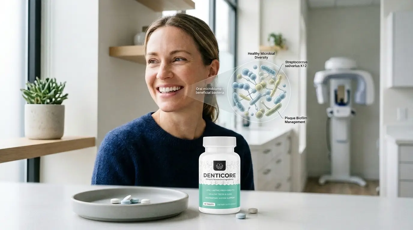 Dental probiotics displayed alongside traditional oral care products as part of a complete oral wellness routine.
